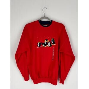 MCCC Sportswear Christmas Penguin Sweatshirt Womens Medium Red New Long Sleeve
